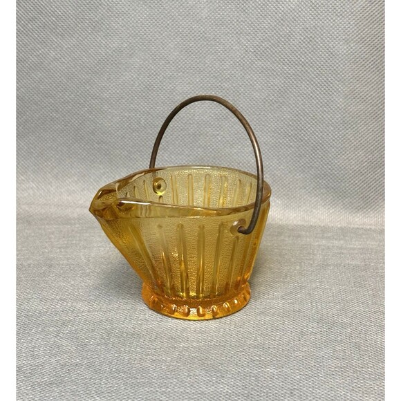 hazel atlas Other - Vntg Amber Coal bucket Toothpick Holder Hazel Atlas Depression Glass Amber Glass